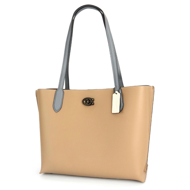 COACH コーチ トートバッグ ウィロウ レザートート カラーブロック ベージュ×グレー C0691 V5TAP